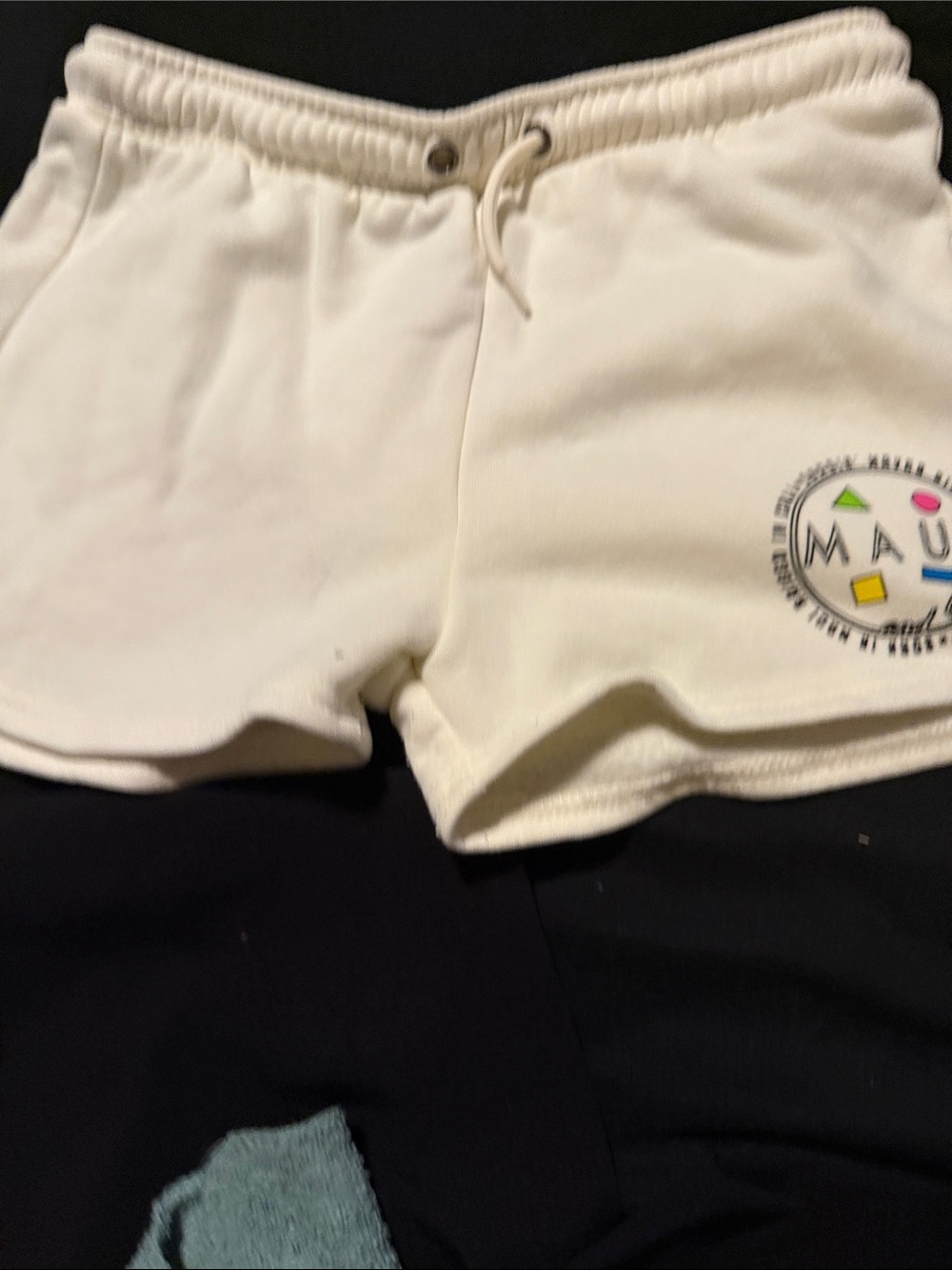 Kids Cream Drawstring Casual Shorts with Maui Graphic